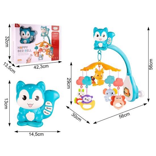 Kolotoč nad postýlku s melodiemi, projektorem a dálkovým ovládáním Veverka