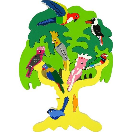 Dřevěné puzzle papoušci na stromě