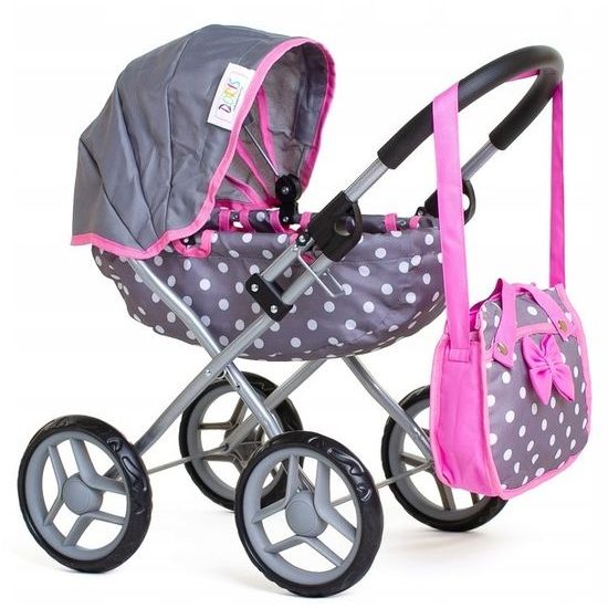 Doris kočárek pro panenky 9325 šedo-růžový Retro