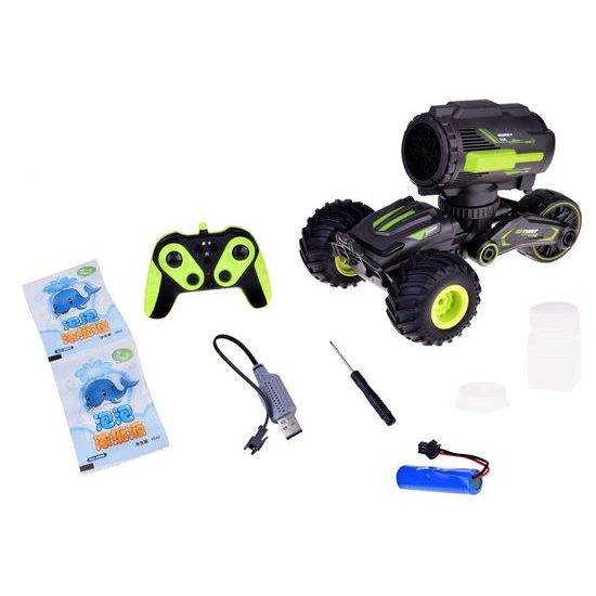 Kaskadérské autíčko na dálkové ovládání s bublifukem Stunt Car - černozelené