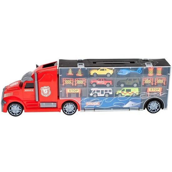 Nákladní auto s autíčky, helikoptérou a skluzavkou Red Truck