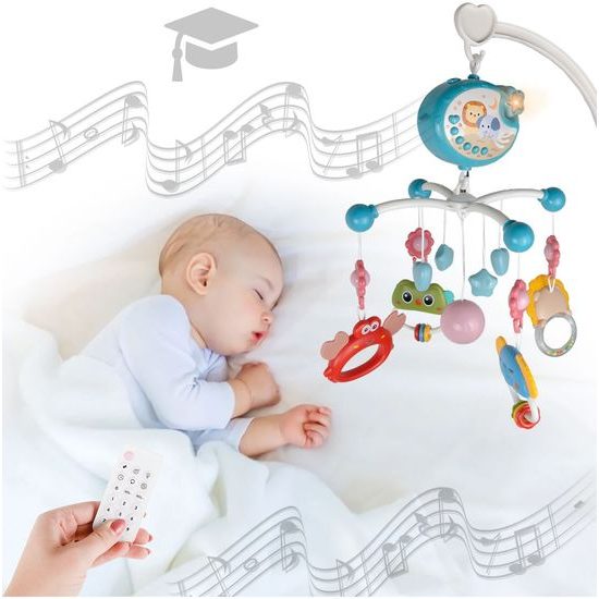 Kolotoč nad postýlku s projektorem a dálkovým ovládáním Music Mobile modrý