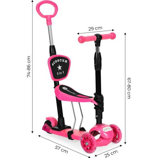 Ecotoys dětská koloběžka se svítícími koly Bedrunka růžová 5v1