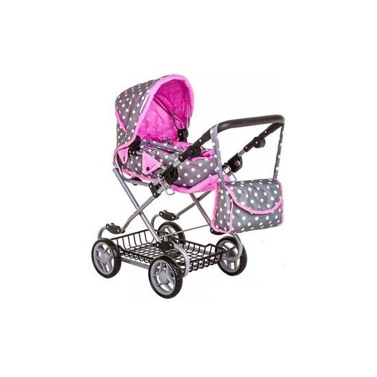 Doris kočárek pro panenky kombinovaný 9346W šedo-růžová