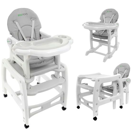 Ecotoys jídelní židlička s houpačkou 3v1 šedá