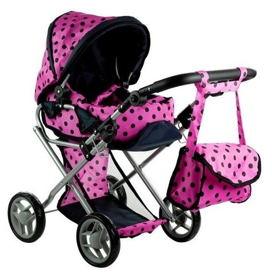 Alice kočárek pro panenky 9346 kombinovaný růžový s puntíkama