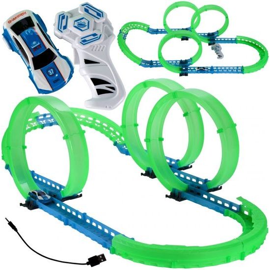 Svítící autodráha s autíčkem na baterie a dálkovým ovladačem Rapid World