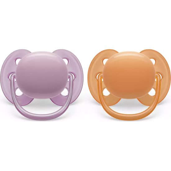 Silikonový dudlík Soft 6-18m holka 2ks fialovo/oranžový