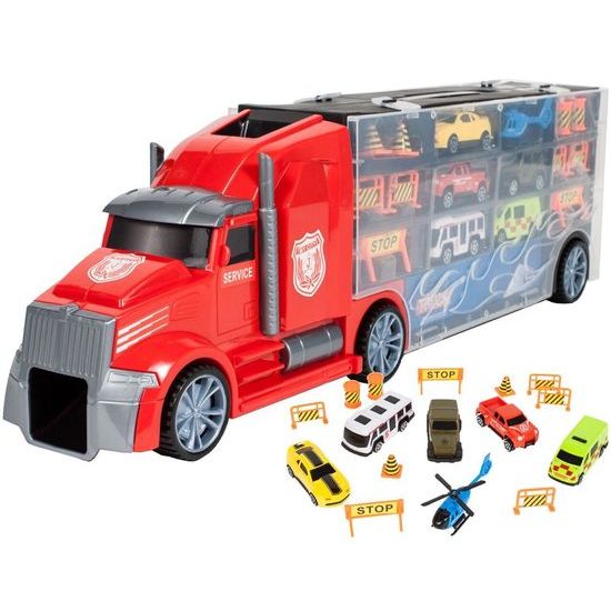 Nákladní auto s autíčky, helikoptérou a skluzavkou Red Truck