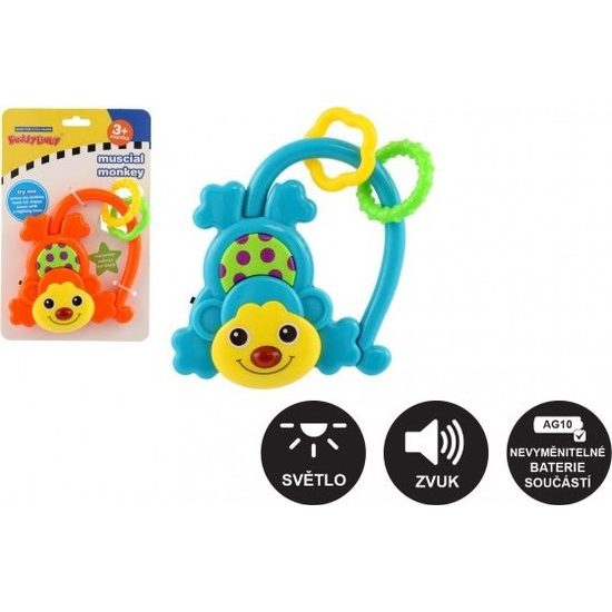 Chrastítko opička - na baterie, mix 2 barvy