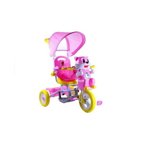 Dětská tříkolka s vodící tyčí Kočička růžová