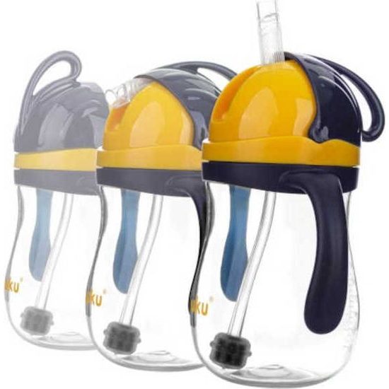 Láhev na vodu s brčkem a závažím modro-žlutá