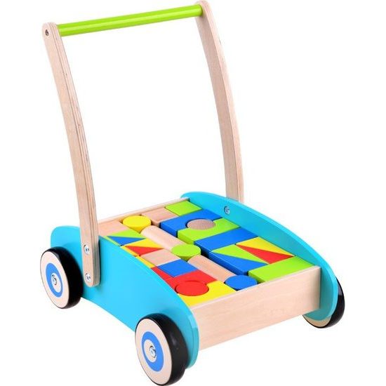 Dřevěné odstrkovadlo, chodítko, kočárek s kostkami