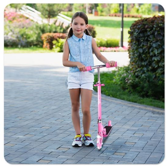 Dětská skládací koloběžka Scooter se svítícími koly - růžová