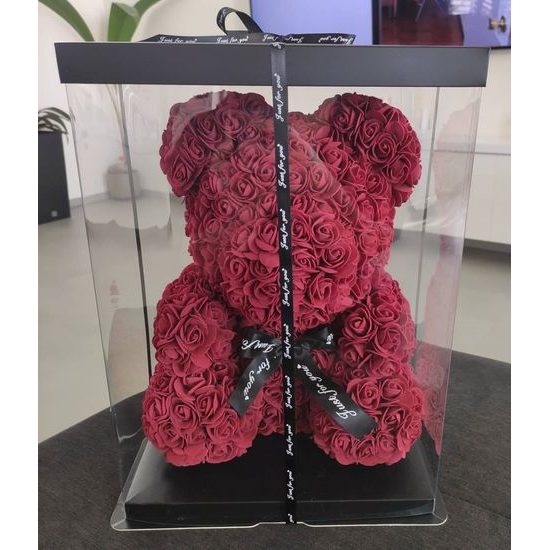 Medvídek z růží červený s bílým srdcem Rose Bear 40 cm