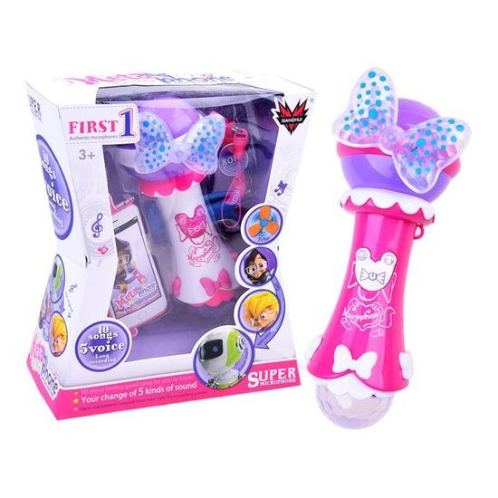 ROZBALENO Majlo Toys dětský karaoke mikrofon s nahráváním se světly First Voice růžový