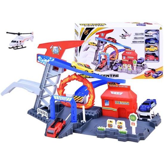 Záchranná stanice se 3 autíčky, helikoptérou a příslušenstvím Rescue Centre