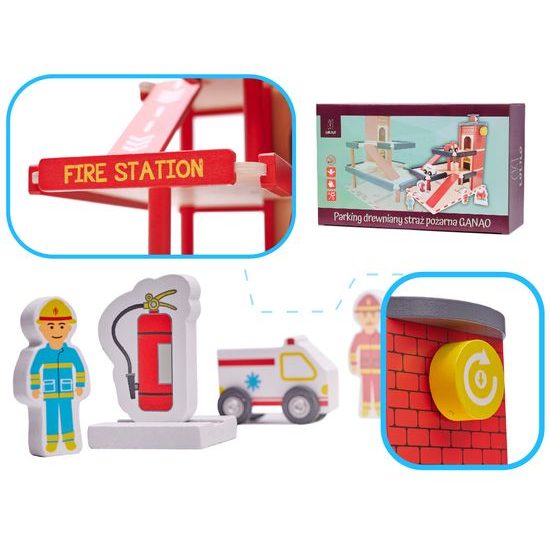 Dřevěná požární garáž s autíčkem a helikoptérou Lulilo