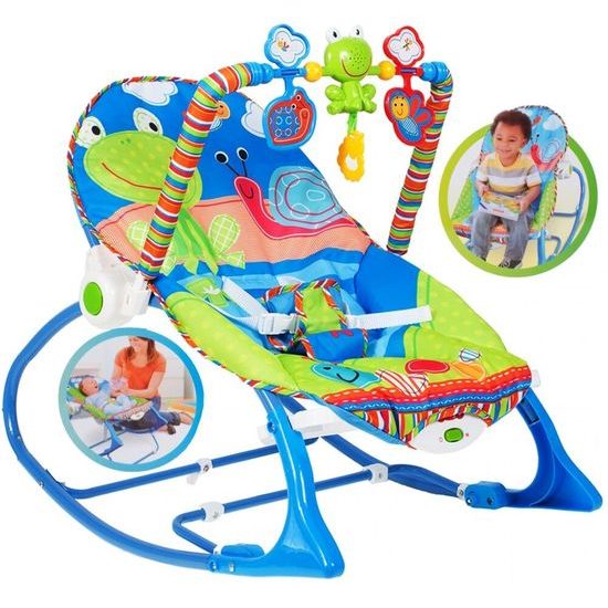 Kojenecké lehátko 3v1 s vibracemi Žabka - modré