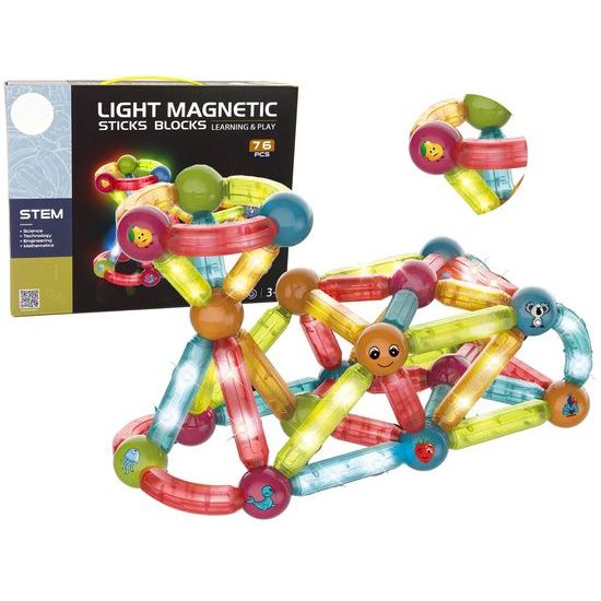Doris magnetická svítící stavebnice Light Sticks 76 dílků