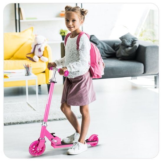 Dětská skládací koloběžka s hliníkovým rámem a svítícími koly - růžová