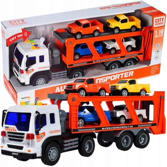Nákladní auto se 4 autíčky světly a zvuky City Service 1:16