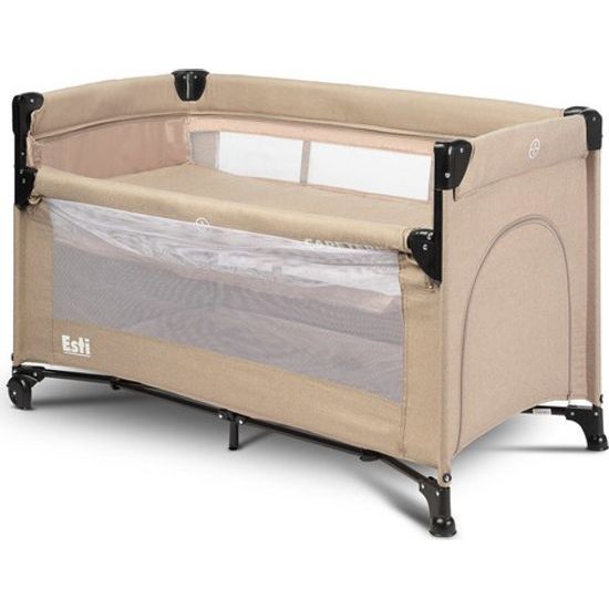 Dětská cestovní postýlka CARETERO ESTI se stahovací bočnicí brown