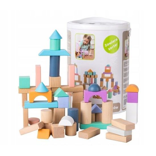 Ecotoys sada dřevěných kostek 100 ks v boxu