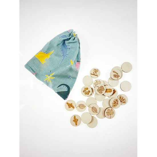 Pexeso listy a plody 3 - dřevěná paměťová sada v pytlíku (14 párů)