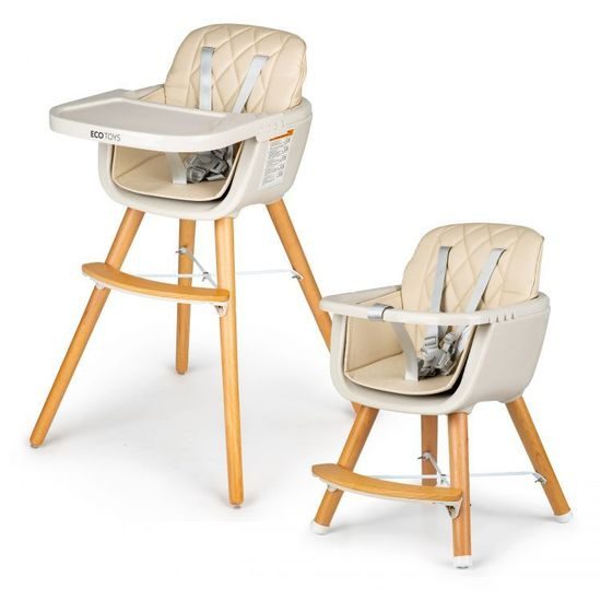 Ecotoys dřevěná jídelní židlička C220 2v1 béžová