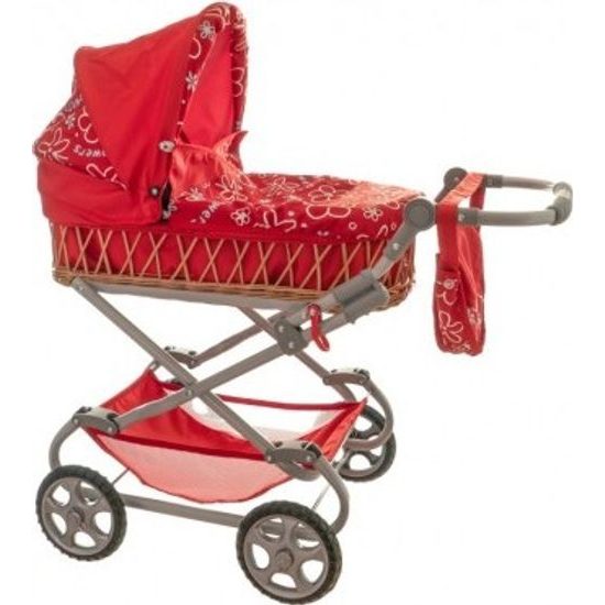 Kočárek Monika hluboký proutěný - červený - pro panenky