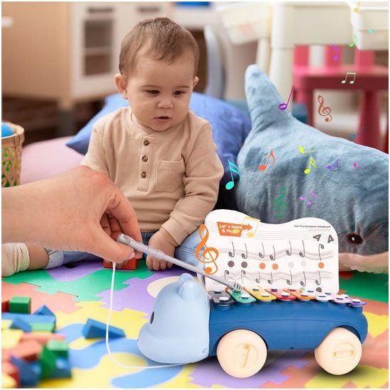 Dětské cimbálky 2v1 s kolečky Hrošík