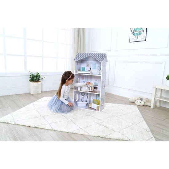 Ecotoys dřevěný třípatrový domeček pro panenky rezidence Grace