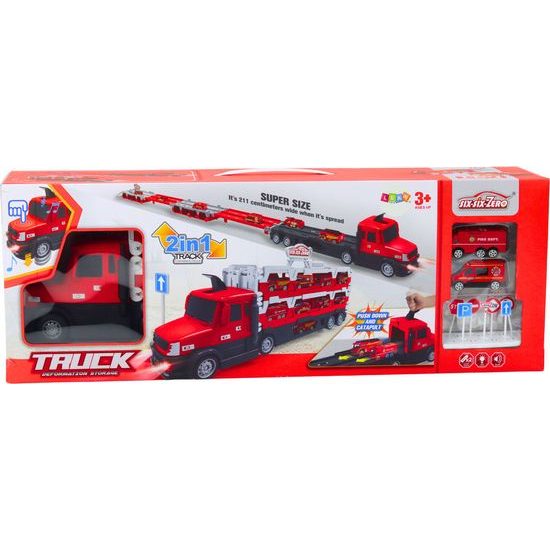 Odtahové vozidlo Závodní dráha 211 cm 2v1 světla, zvuky, značky, autíčka Hasiči