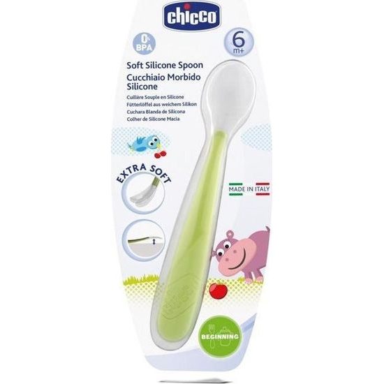 CHICCO Lžička silikon Soft zelená 6m+
