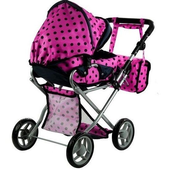 Alice kočárek pro panenky 9346 kombinovaný růžový s puntíkama
