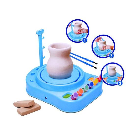 Dětský hrnčířský kruh s hlínou a barvami Pottery Workshop růžový