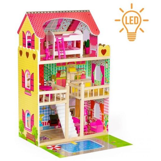 Ecotoys dřevěný domeček pro panenky s LED osvětlením rezidence Florence