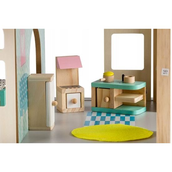 Ecotoys dřevěný domeček pro panenky Modern + 4 panenky