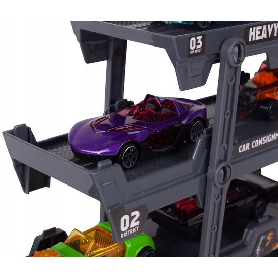 Odtahové auto s 8 autíčky a skluzavkou Heavy Truck šedé