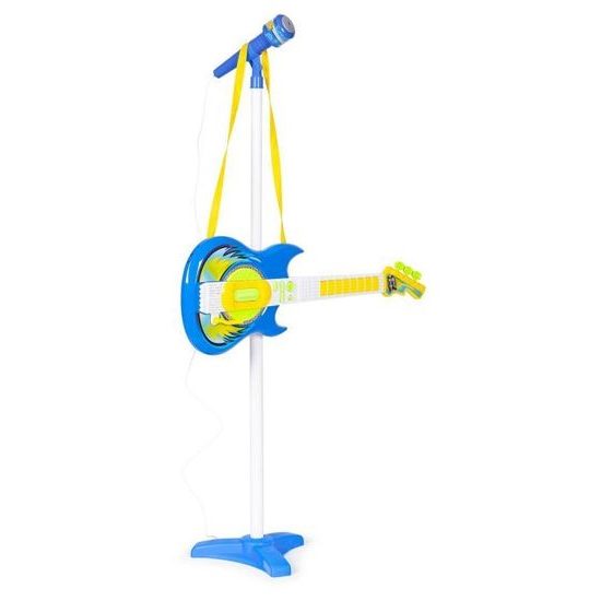 Dětská elektronická kytara se stativem a mikrofonem Guitar Micset - modrá