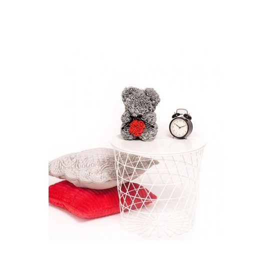 Medvídek z růží šedý s červeným srdcem Rose Bear 25 cm