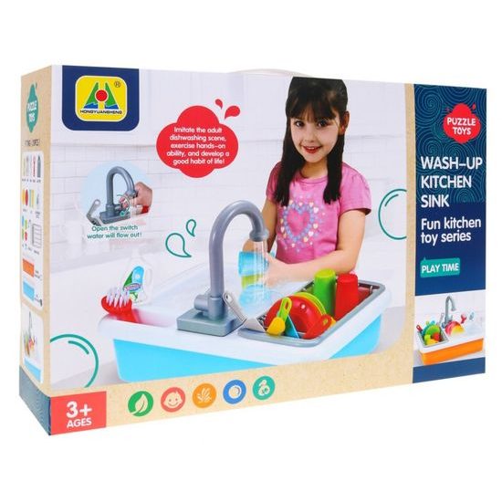 Dětský dřez s tekoucí vodou a nádobím Wash Up