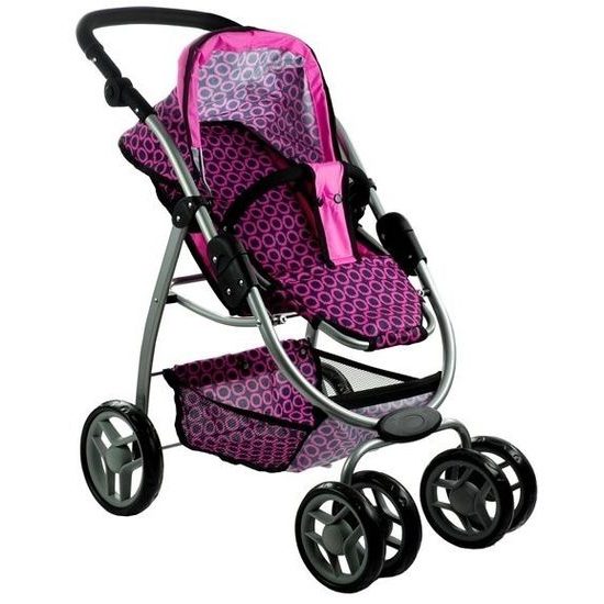 Alice velký sportovní kočárek pro panenky 3v1 - 9662 černo - růžový vzor