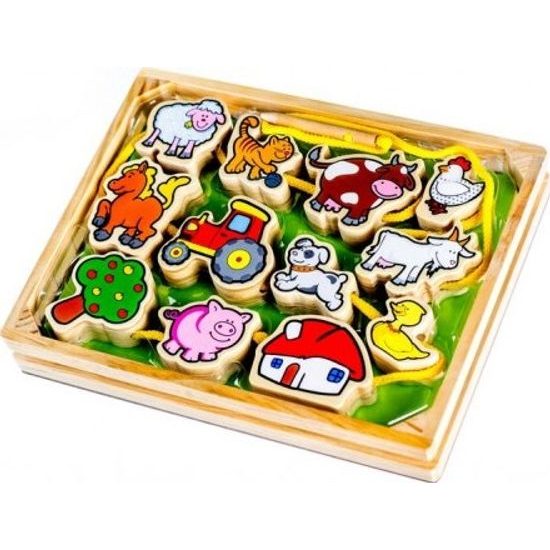 Dřevěná Provlékačka - Moje první zvířátka 12 dílků