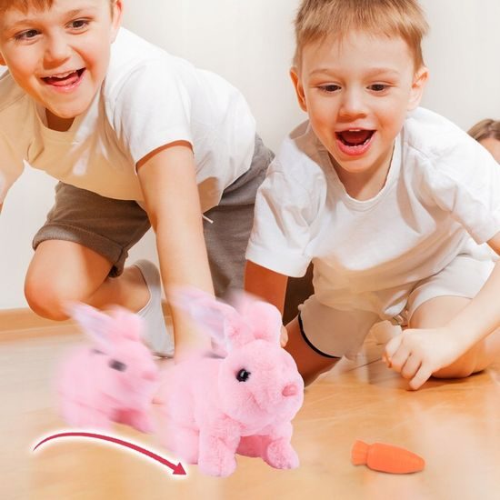 Interaktivní plyšový králíček v přepravce Plush Pet - růžový