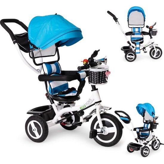 Ecotoys dětská tříkolka s otočným sedadlem modrá - gumová kola