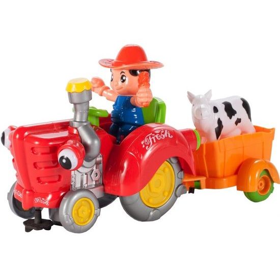 Veselý traktor pro nejmenší se světly a zvuky Cartoon Tractor červený