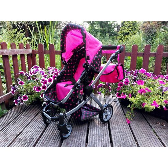 SMONTOVÁNO Kočárek pro panenky 4v1 kombinovaný Alice 4543 černo-růžový