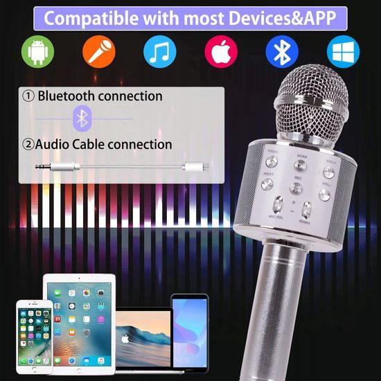 Bezdrátový karaoke mikrofon Hifi Speaker stříbrný